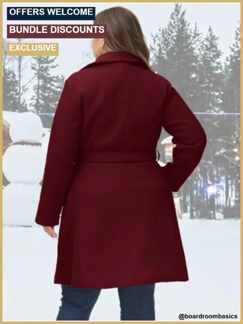 Plus Size Double Breasted Wool Blend Winter Peacoat with Belt